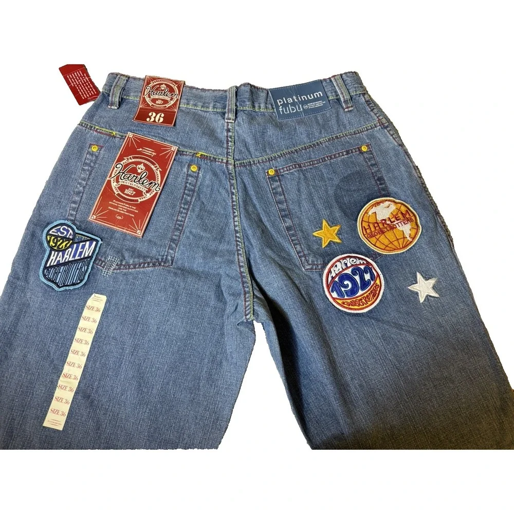 Vintage FUBU Platinum Classic Harlem Globetrotters Jeans Men 36 NWT Y2K Patches